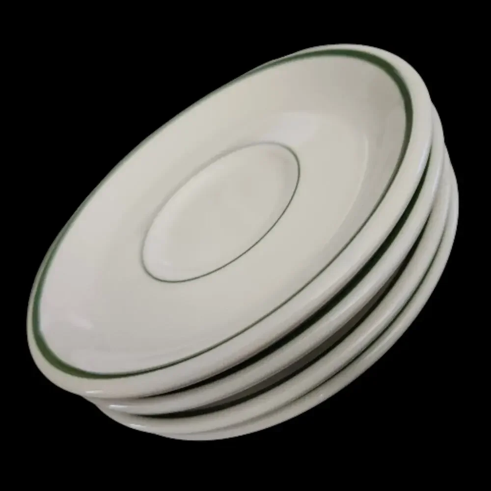 Buffalo China Green Stripe Restaurant Ware Saucers Set of 4 Vintage USA